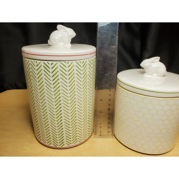 Target Threshold Sugar Spice Flour Containers Green Yellow Bunny Bunnies 7"x5" - Picture 1 of 9